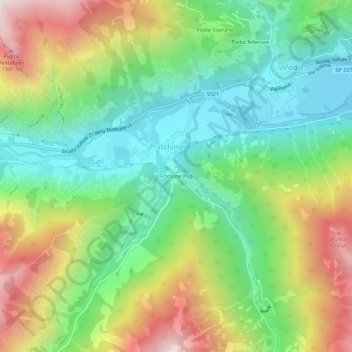 Topografisk kort Frazione Puà, højde, terræn