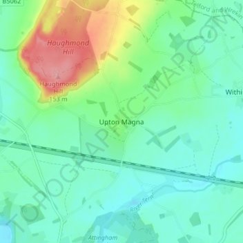 Topografisk kort Upton Magna, højde, terræn