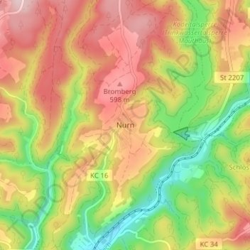Topografisk kort Nurn, højde, terræn