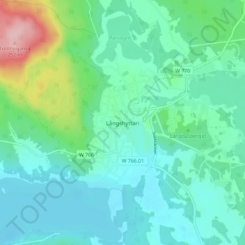 Topografisk kort Långshyttan, højde, terræn