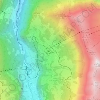 Topografisk kort Wengen, højde, terræn