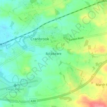 Topografisk kort Rockbeare, højde, terræn