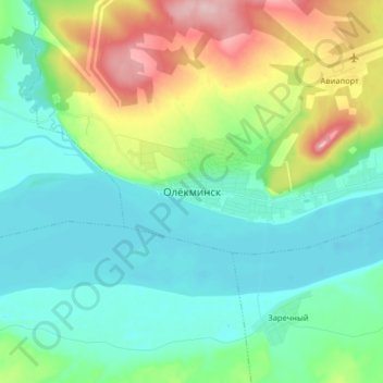 Topografisk kort Olyokminsk, højde, terræn