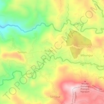 Topografisk kort Selur, højde, terræn