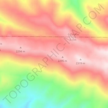 Topografisk kort Ermeni Yaylası, højde, terræn