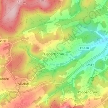 Topografisk kort Lippertsgrün, højde, terræn