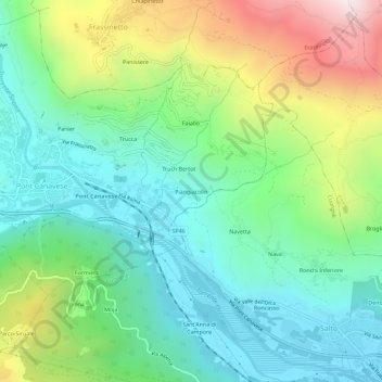 Topografisk kort Piangiacolin, højde, terræn