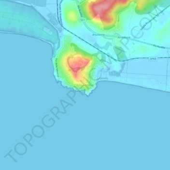 Topografisk kort Ansedonia, højde, terræn
