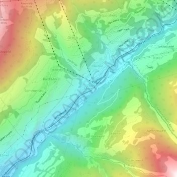 Topografisk kort Mörel, højde, terræn