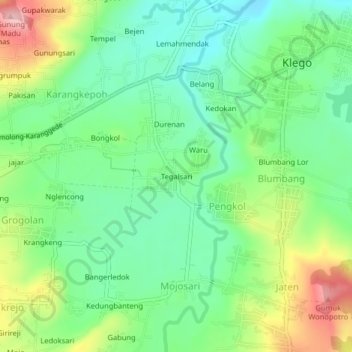 Topografisk kort Tegalsari, højde, terræn