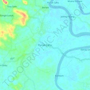 Topografisk kort Puruk Cahu, højde, terræn