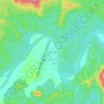 Topografisk kort Long Lunuk, højde, terræn