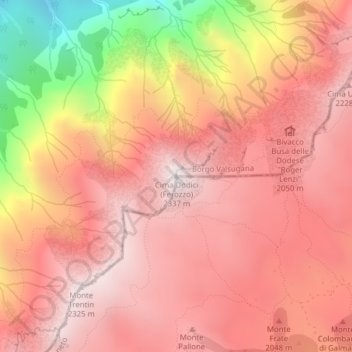 Topografisk kort Cima Dodici (Ferozzo), højde, terræn