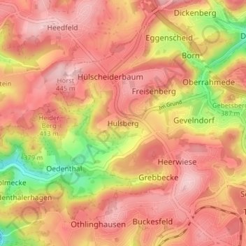 Topografisk kort Hulsberg, højde, terræn