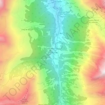 Topografisk kort Eaux Rousses, højde, terræn