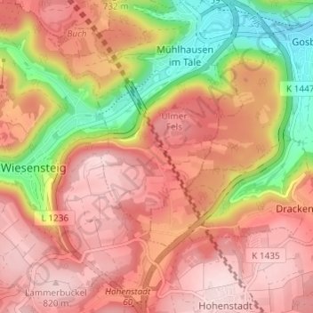 Topografisk kort Eselhöfe, højde, terræn