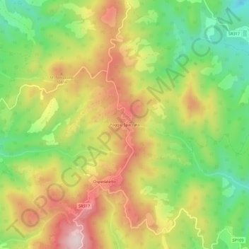 Topografisk kort Poggio Spaccato, højde, terræn