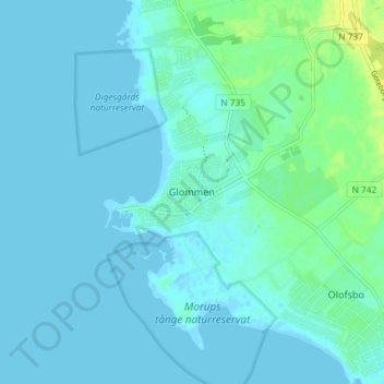 Topografisk kort Glommen, højde, terræn
