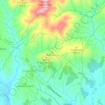 Topografisk kort Bramaterra, højde, terræn