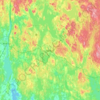 Topografisk kort Växjö, højde, terræn