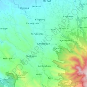 Topografisk kort Limbangan, højde, terræn