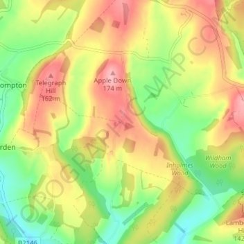 Topografisk kort Up Marden, højde, terræn