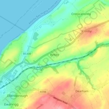 Topografisk kort Birkby, højde, terræn