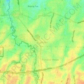 Topografisk kort Jatirahayu, højde, terræn