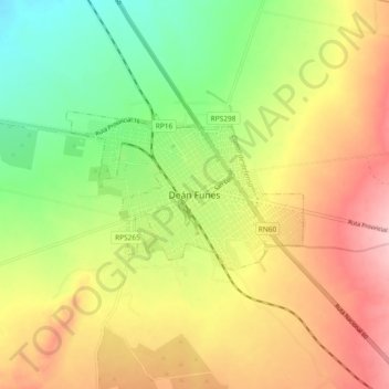 Topografisk kort Deán Funes, højde, terræn