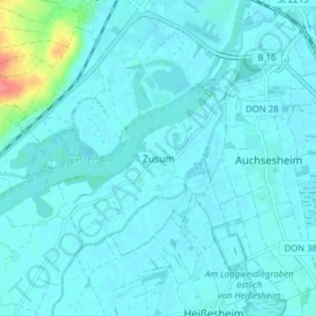 Topografisk kort Zusum, højde, terræn