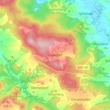 Topografisk kort Grasdorf, højde, terræn