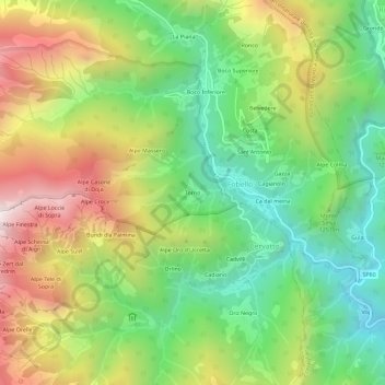 Topografisk kort Torno, højde, terræn
