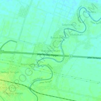Topografisk kort Babakanlosari, højde, terræn