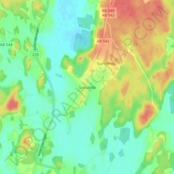 Topografisk kort Sorunda, højde, terræn