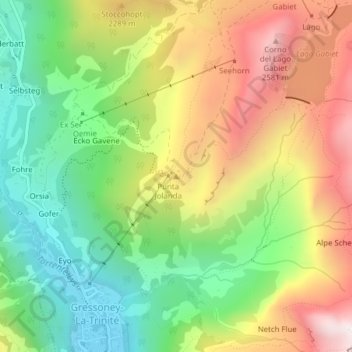 Topografisk kort Punta Jolanda, højde, terræn