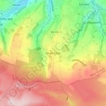 Topografisk kort Hade Edge, højde, terræn
