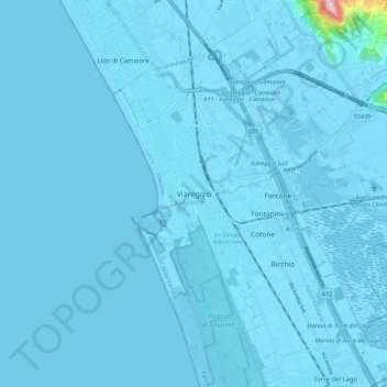 Topografisk kort Viareggio, højde, terræn