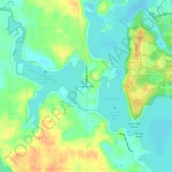 Topografisk kort Lake James, højde, terræn