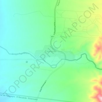 Topografisk kort Papagayos, højde, terræn
