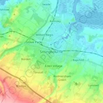 Topografisk kort Sittingbourne, højde, terræn