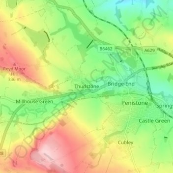 Topografisk kort Thurlstone, højde, terræn