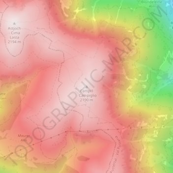 Topografisk kort Campiglio, højde, terræn