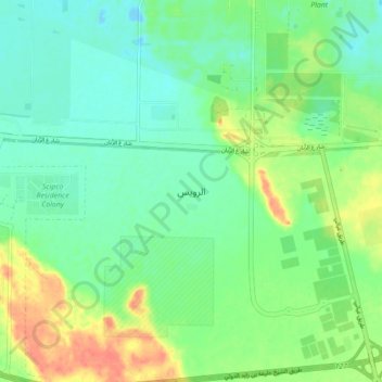 Topografisk kort Al Ruwais, højde, terræn