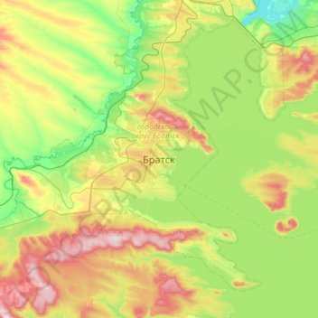 Topografisk kort Bratsk, højde, terræn