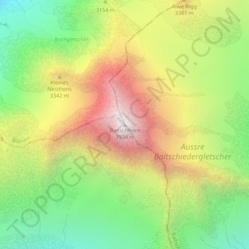 Topografisk kort Bietschhorn, højde, terræn