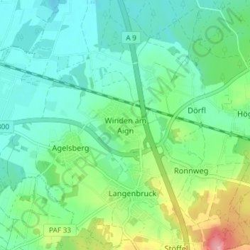 Topografisk kort Winden am Aign, højde, terræn
