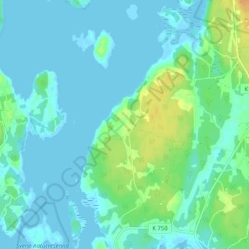 Topografisk kort Bussevik, højde, terræn