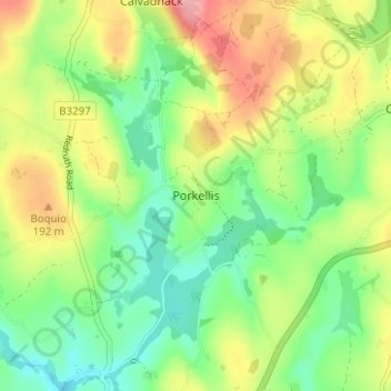 Topografisk kort Porkellis, højde, terræn