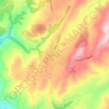 Topografisk kort Αργαλαστή, højde, terræn
