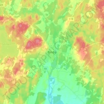 Topografisk kort Broby, højde, terræn